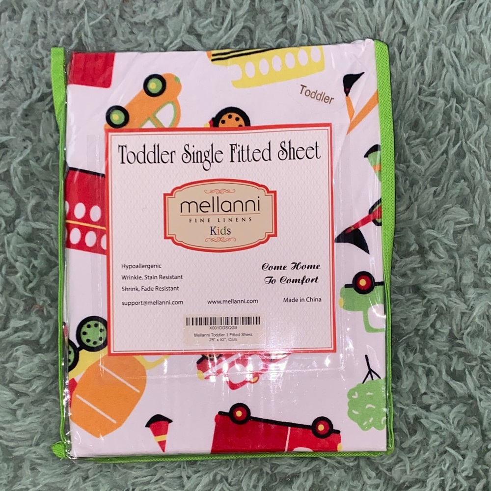 Kids Toddler Single Fitted Sheet - White with Multicolor Design
